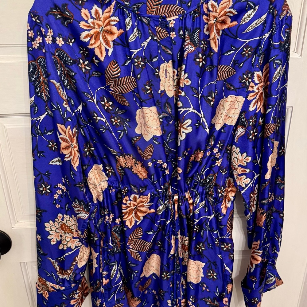 Diane Von Furstenberg Blue Floral Long Sleeve Dress